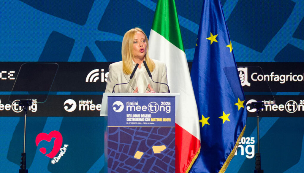 Giorgia Meloni al Meeting di Rimini bacchetta l’Europa e parla di Gaza